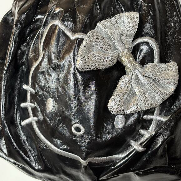 Hello Kitty X Sanrio Black Silver Crinkle Pleated Slouchy Hobo Shoulder Hand Bag - Picture 2 of 10